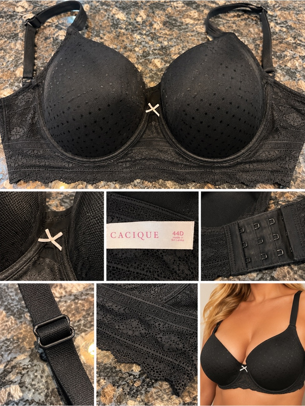 Cacique Black Lace Push-Up Bra with Dot Detail